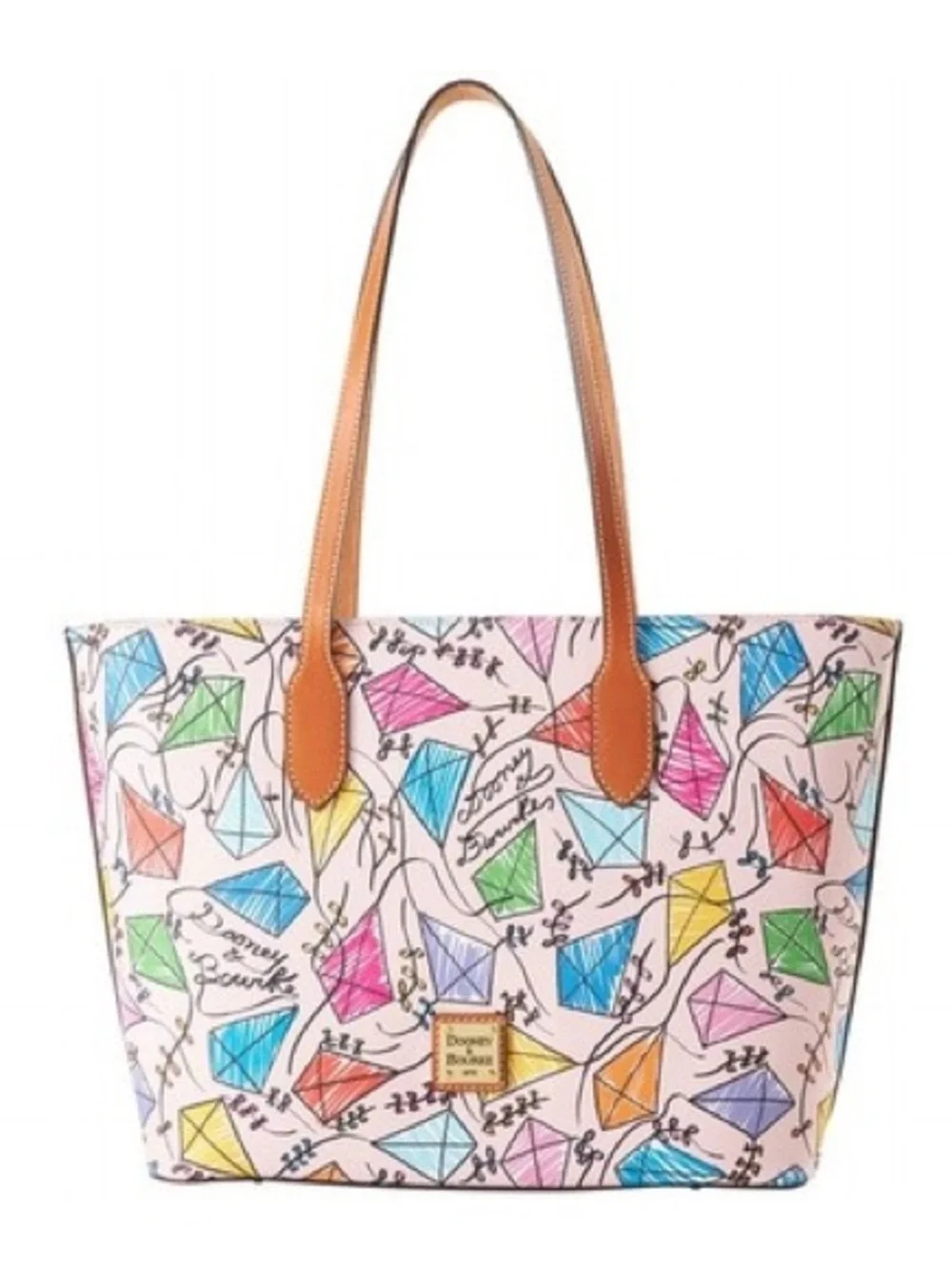 Dooney & Bourke Pink Multicolor Kite Print Tote with Tan Straps